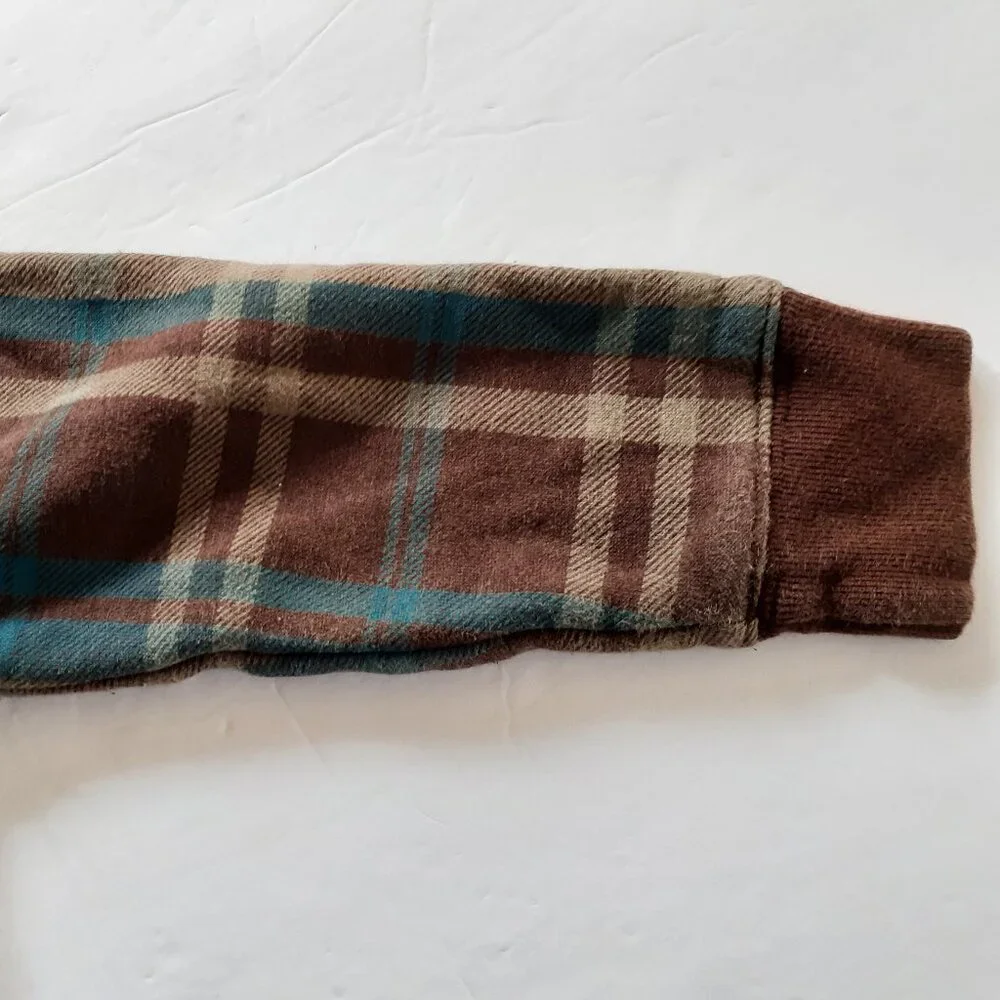 Oshkosh Boys Jacket Sweatshirt Hoodie Brown Blue Plaid Fleece Zip 3T